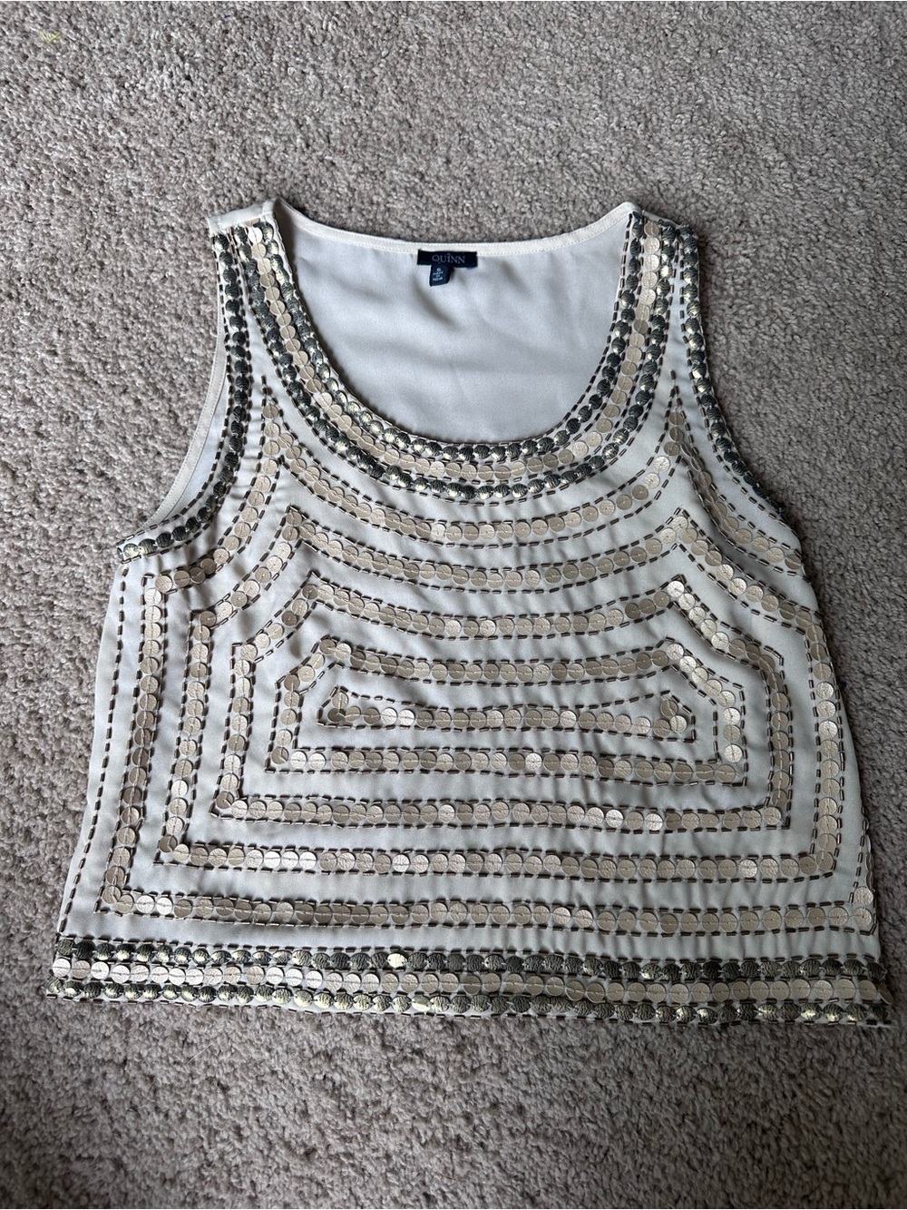 Quinn Cream Tank Top with Metallic Sequin Trim